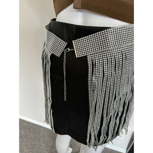 Micas Glamorous Silver Rhinestone‎ Fringe Mini Belt Skirt Party Clubwear Dance main image 5